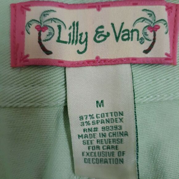Lilly & Van Lime Green Straight Leg Cropped Pants Stretch Cotton Comfort Sz Med. - Picture 6 of 7
